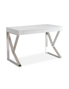 Mesa BLIND 120x60, Branco Brilho, aço CROMADO