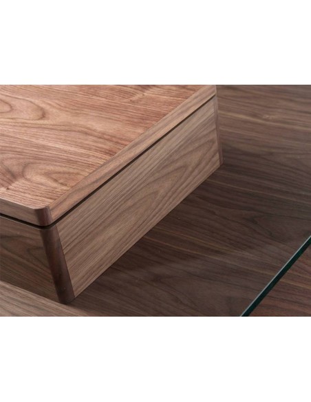 MESA CENTRO CUADRADA MIKO 100, CRISTAL, NOGAL