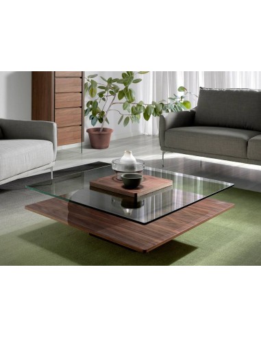 MESA DE CAFÉ QUADRADA MIKO 100, VIDRO, NOZ