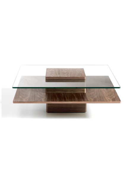 MESA DE CAFÉ QUADRADA MIKO 100, VIDRO, NOZ