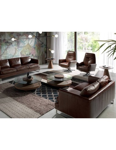 MESA CENTRO REDONDA MIKO 100, CRISTAL, NOGAL