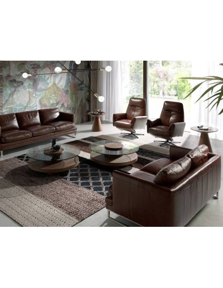 MESA DE CAFÉ REDONDA MIKO 100, VIDRO, NOZ