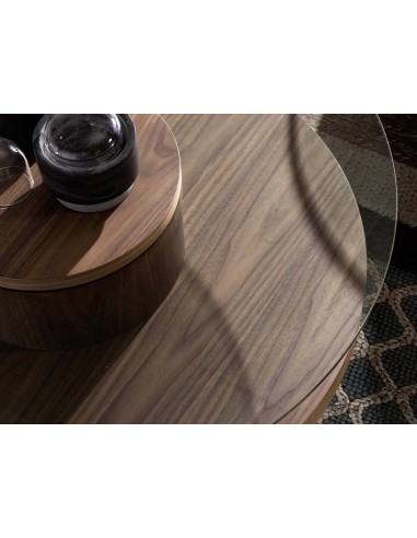 MESA DE CAFÉ REDONDA MIKO 100, VIDRO, NOZ