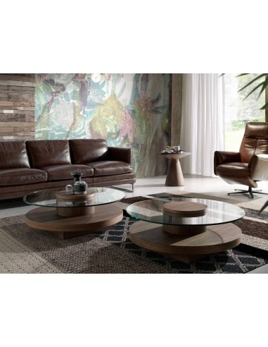 MESA DE CAFÉ REDONDA MIKO 100, VIDRO, NOZ