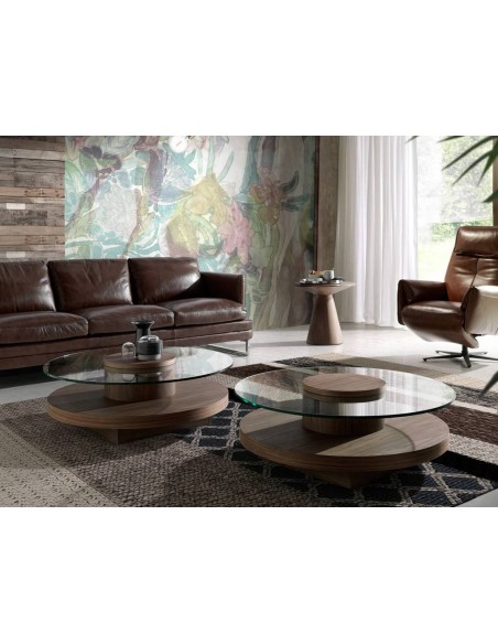 MESA DE CAFÉ REDONDA MIKO 100, VIDRO, NOZ