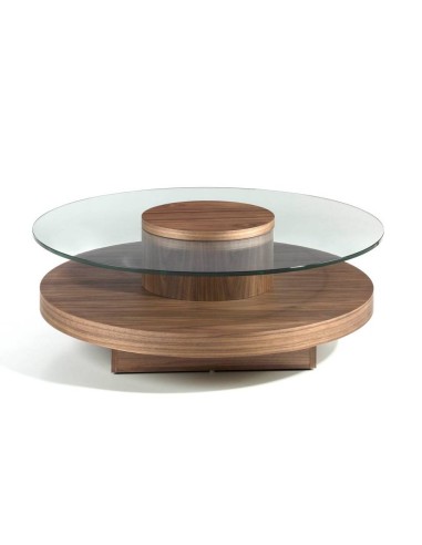 MESA DE CAFÉ REDONDA MIKO 100, VIDRO, NOZ