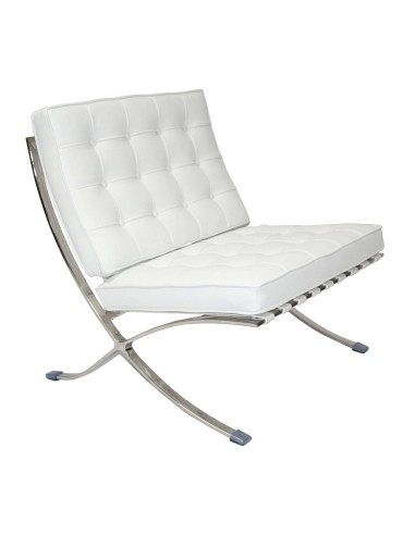 Silla Barcelona Replica Piel Top Blanca, Van Der Rohe