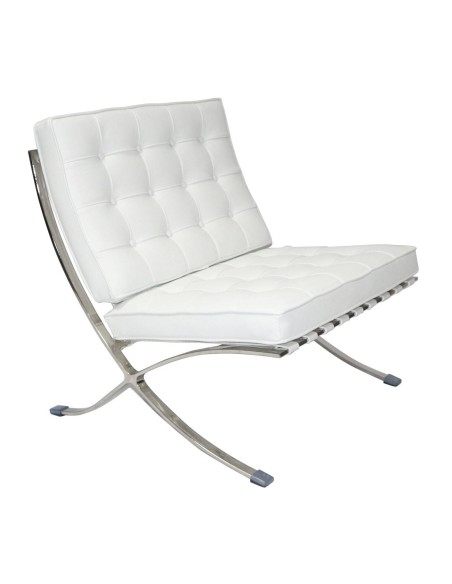 Silla Barcelona Replica Piel Top Blanca, Van Der Rohe