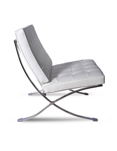 Silla Barcelona Replica Piel Top Blanca, Van Der Rohe