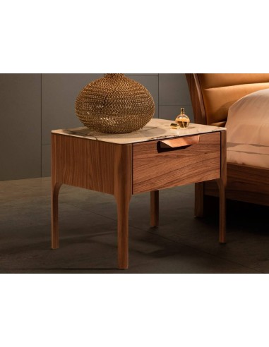Mesa de cabeceira Enigma FIBRA efeito mármore, nogueira