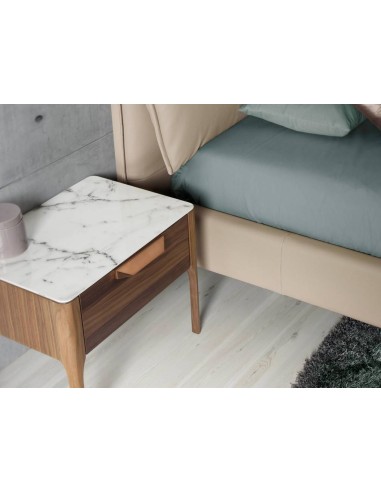 Mesa de cabeceira Enigma FIBRA efeito mármore, nogueira