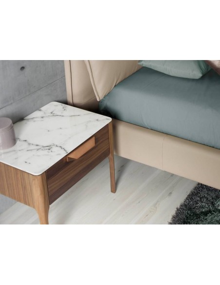 Mesa de cabeceira Enigma FIBRA efeito mármore, nogueira