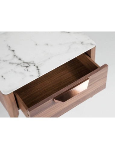 Mesa de cabeceira Enigma FIBRA efeito mármore, nogueira