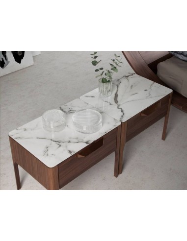 Mesa de cabeceira Enigma FIBRA efeito mármore, nogueira