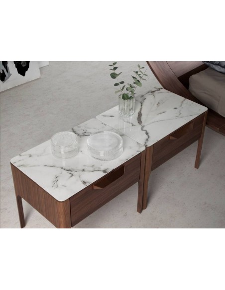 Mesa de cabeceira Enigma FIBRA efeito mármore, nogueira