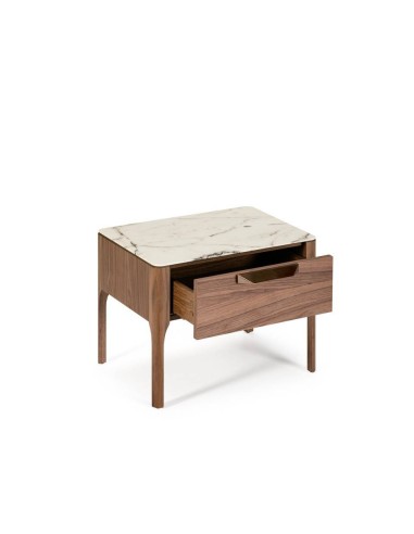 Mesa de cabeceira Enigma FIBRA efeito mármore, nogueira
