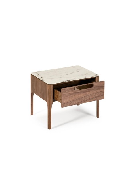 Mesa de cabeceira Enigma FIBRA efeito mármore, nogueira