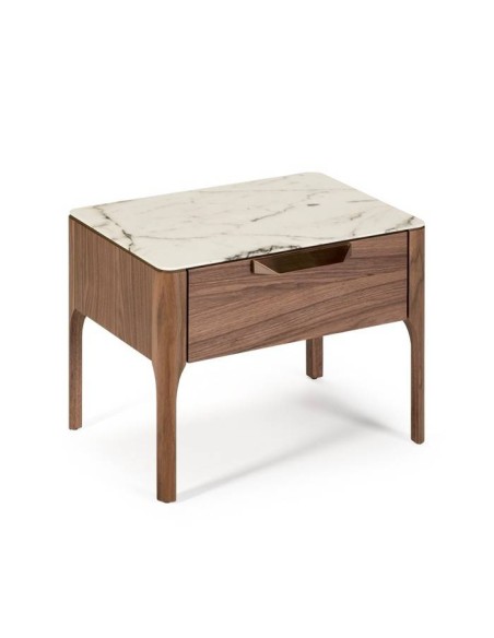 Mesa de cabeceira Enigma FIBRA efeito mármore, nogueira