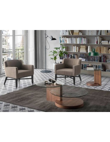 MESITA DE RINCÓN LEA 60, NOGAL Y TAPA DE CRISTAL