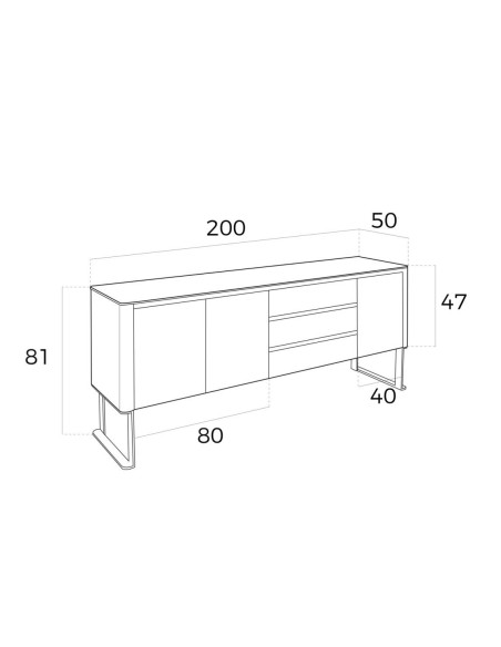 APARADOR moderno Giant 200x50, NOGAL Y CRISTAL NEGRO