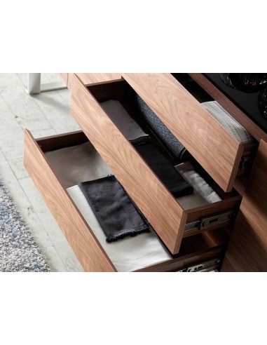 Armário moderno gigante 200x50, noz e vidro preto