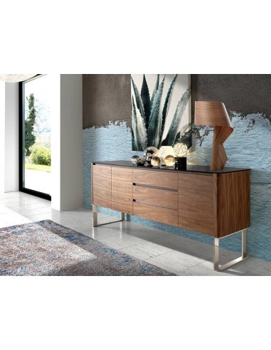 Armário moderno gigante 200x50, noz e vidro preto