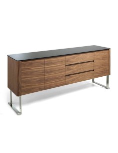 APARADOR moderno Giant 200x50, NOGAL Y CRISTAL NEGRO