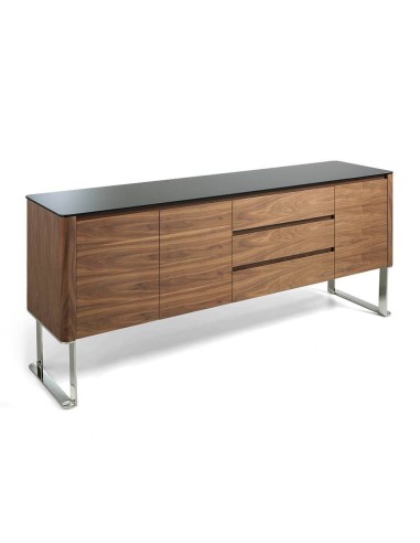 Armário moderno gigante 200x50, noz e vidro preto