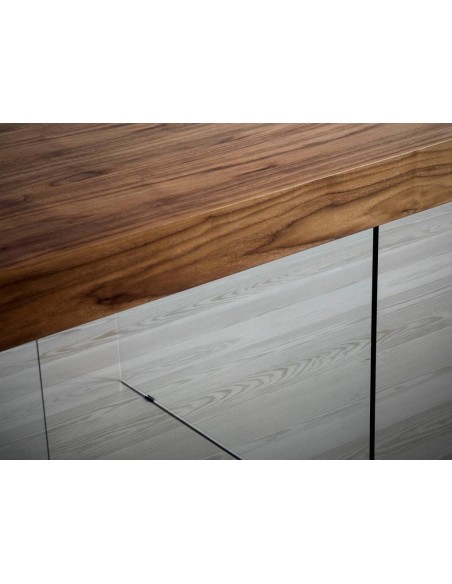 MESA COMEDOR Fantasy 200x100, MADERA NOGAL, CRISTAL