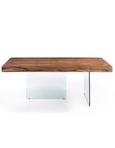 MESA COMEDOR Fantasy 200x100, MADERA NOGAL, CRISTAL 2