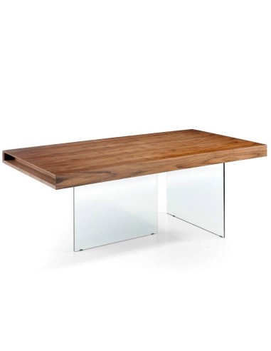 MESA COMEDOR Fantasy 200x100, MADERA NOGAL, CRISTAL