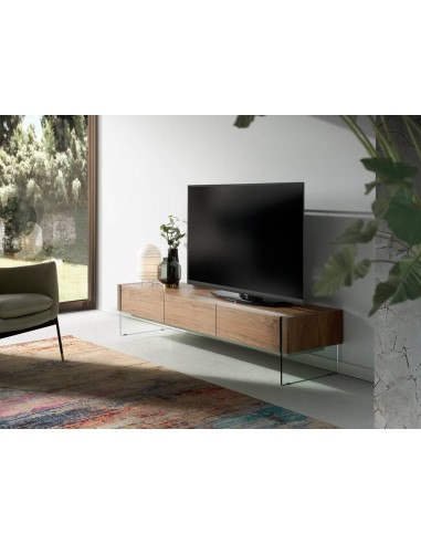 MUEBLE TV Neon 188x45, MADERA NOGAL Y CRISTAL