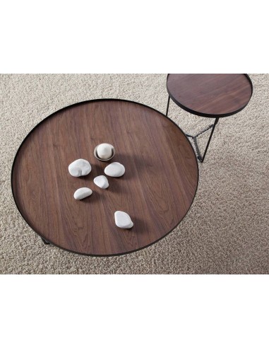 Mesa de café redonda Venus 100, Nogueira e aço preto