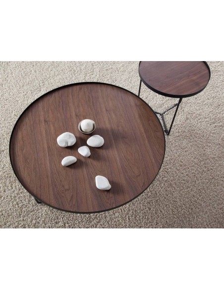 MESA CENTRO REDONDA Venus 100, NOGAL Y ACERO NEGRO