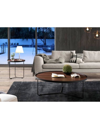 Mesa de café redonda Venus 100, Nogueira e aço preto