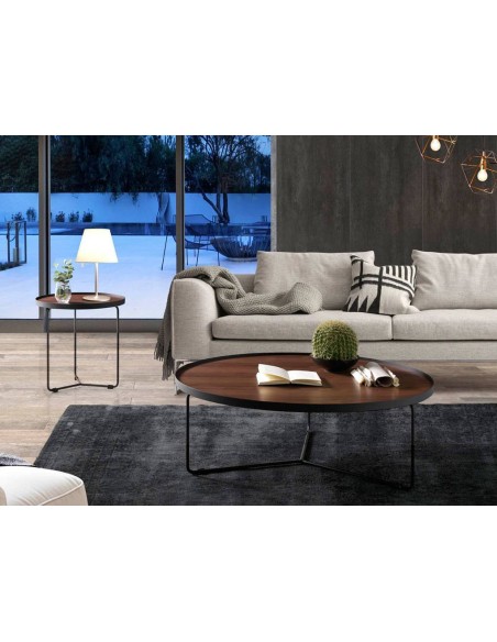 MESA CENTRO REDONDA Venus 100, NOGAL Y ACERO NEGRO