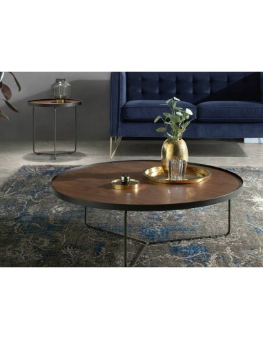 Mesa de café redonda Venus 100, Nogueira e aço preto