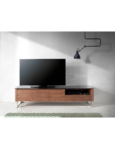 MUEBLE TV GIANT 200x45, MADERA NOGAL Y CRISTAL NEGRO