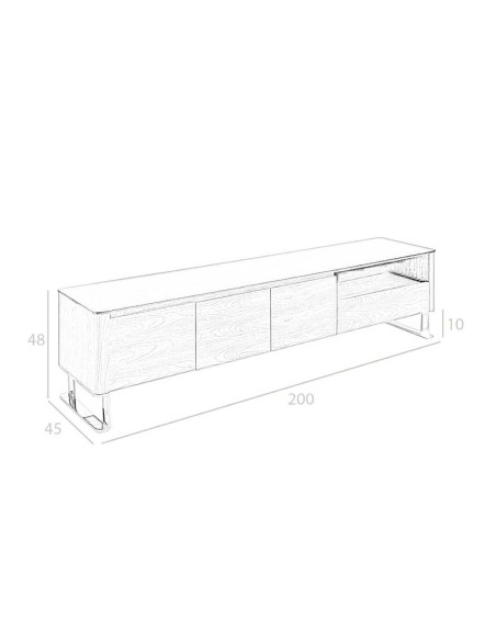 MUEBLE TV GIANT 200x45, MADERA NOGAL Y CRISTAL NEGRO
