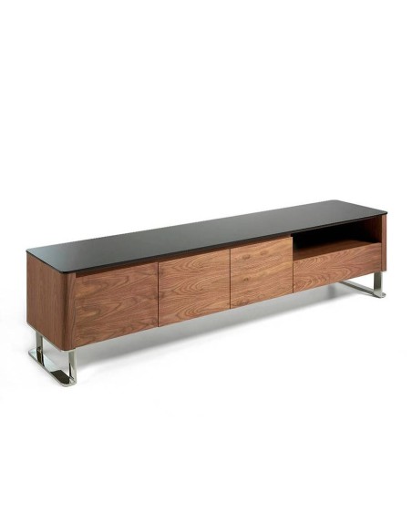 MUEBLE TV GIANT 200x45, MADERA NOGAL Y CRISTAL NEGRO