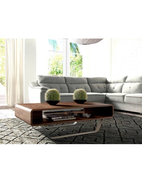 Mesa de café Holy 120x60, madeira de nogueira e aço