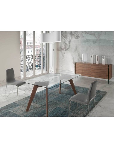 APARADOR moderno Neon 170x43, madera NOGAL Y CRISTAL