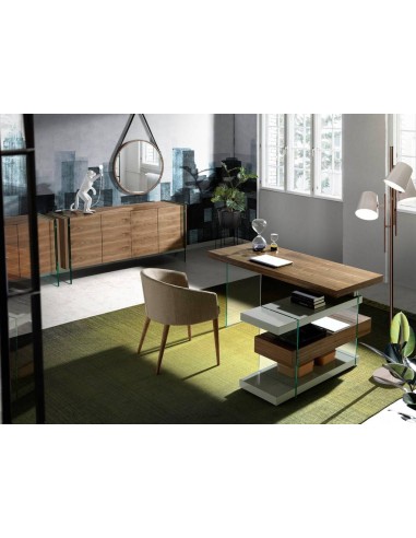 APARADOR moderno Neon 170x43, madera NOGAL Y CRISTAL