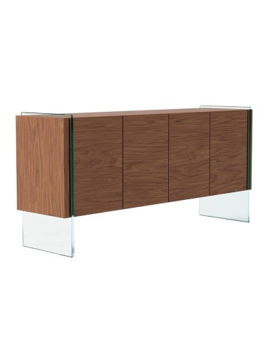 APARADOR moderno Neon 170x43, madera NOGAL Y CRISTAL