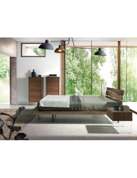 MESITA NOCHE NEON 58x39, MADERA NOGAL Y CRISTAL