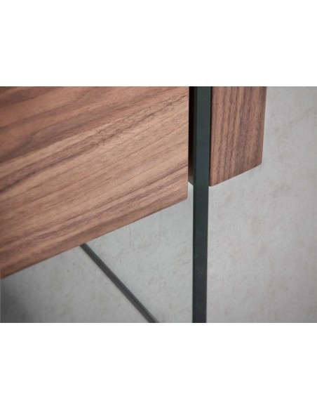 MESITA NOCHE NEON 58x39, MADERA NOGAL Y CRISTAL