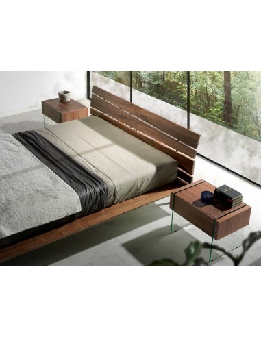 MESITA NOCHE NEON 58x39, MADERA NOGAL Y CRISTAL