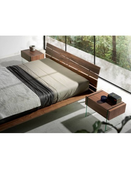 MESITA NOCHE NEON 58x39, MADERA NOGAL Y CRISTAL