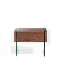 Mesa de cabeceira NEON 58X39, madeira Nogueira e vidro 2