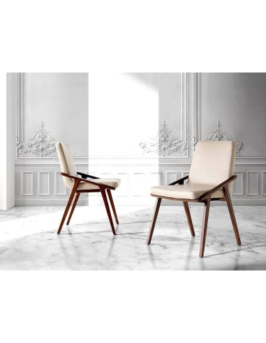 SILLA de diseño WALL, POLIPIEL taupe, NOGAL